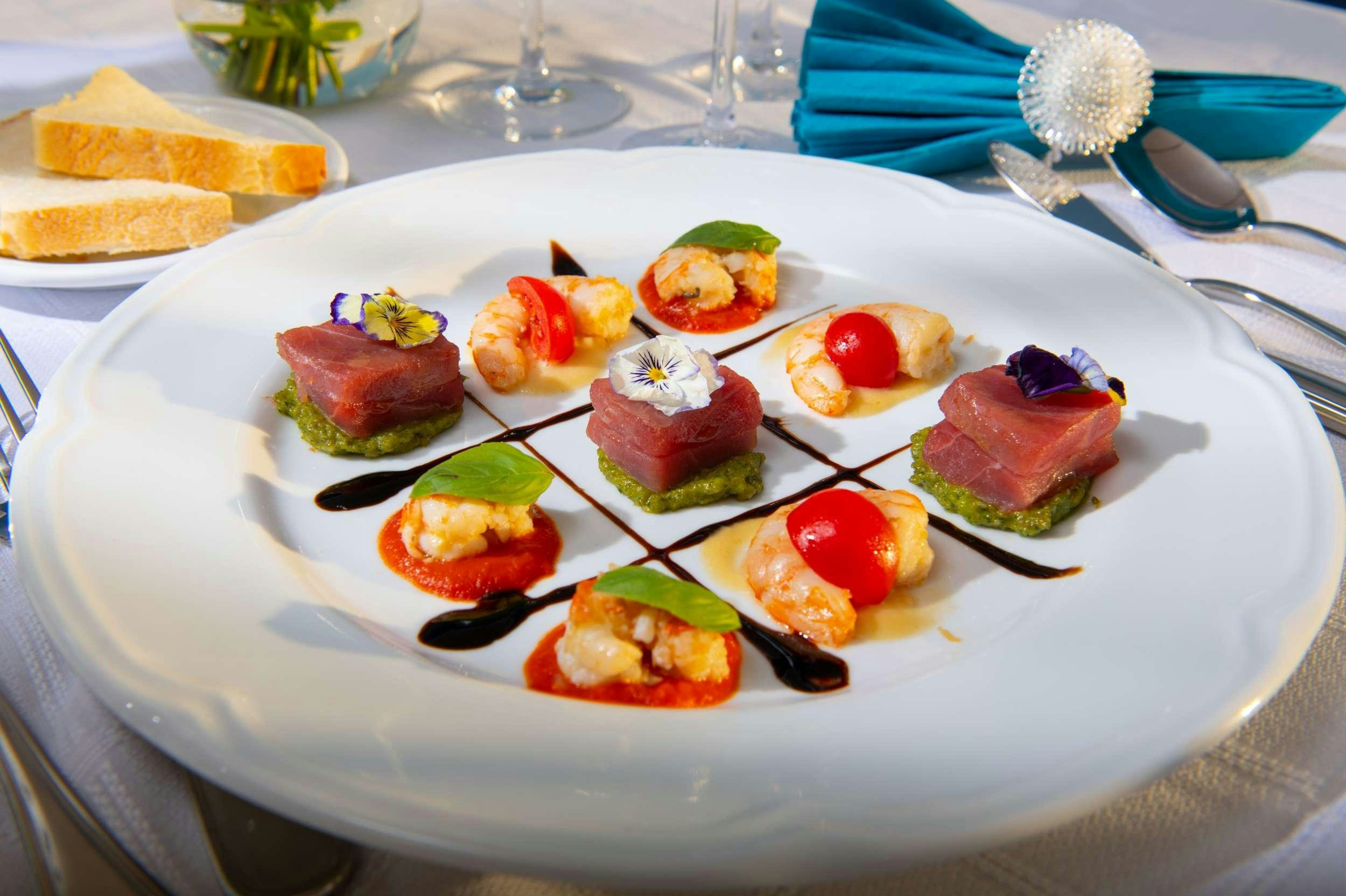 a plate of dessert aboard Free Wings Yacht for Charter