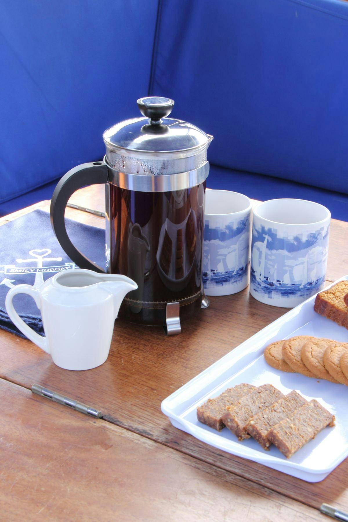a coffee maker on a table aboard EMILY MORGAN Yacht for Charter