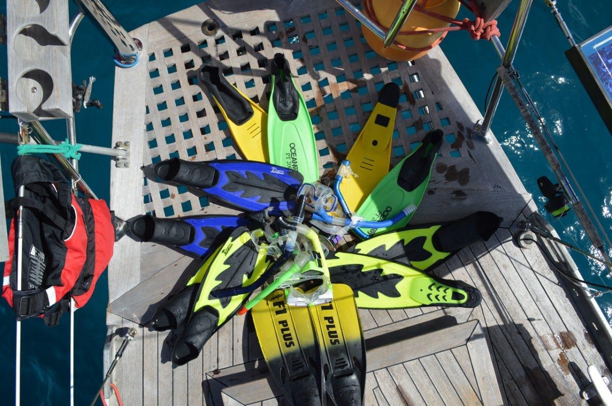 a group of colorful skis aboard EMILY MORGAN Yacht for Charter