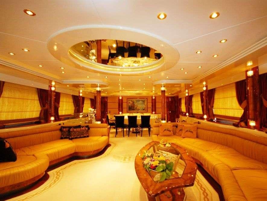 a large room with a chandelier aboard CROCUS Yacht for Charter