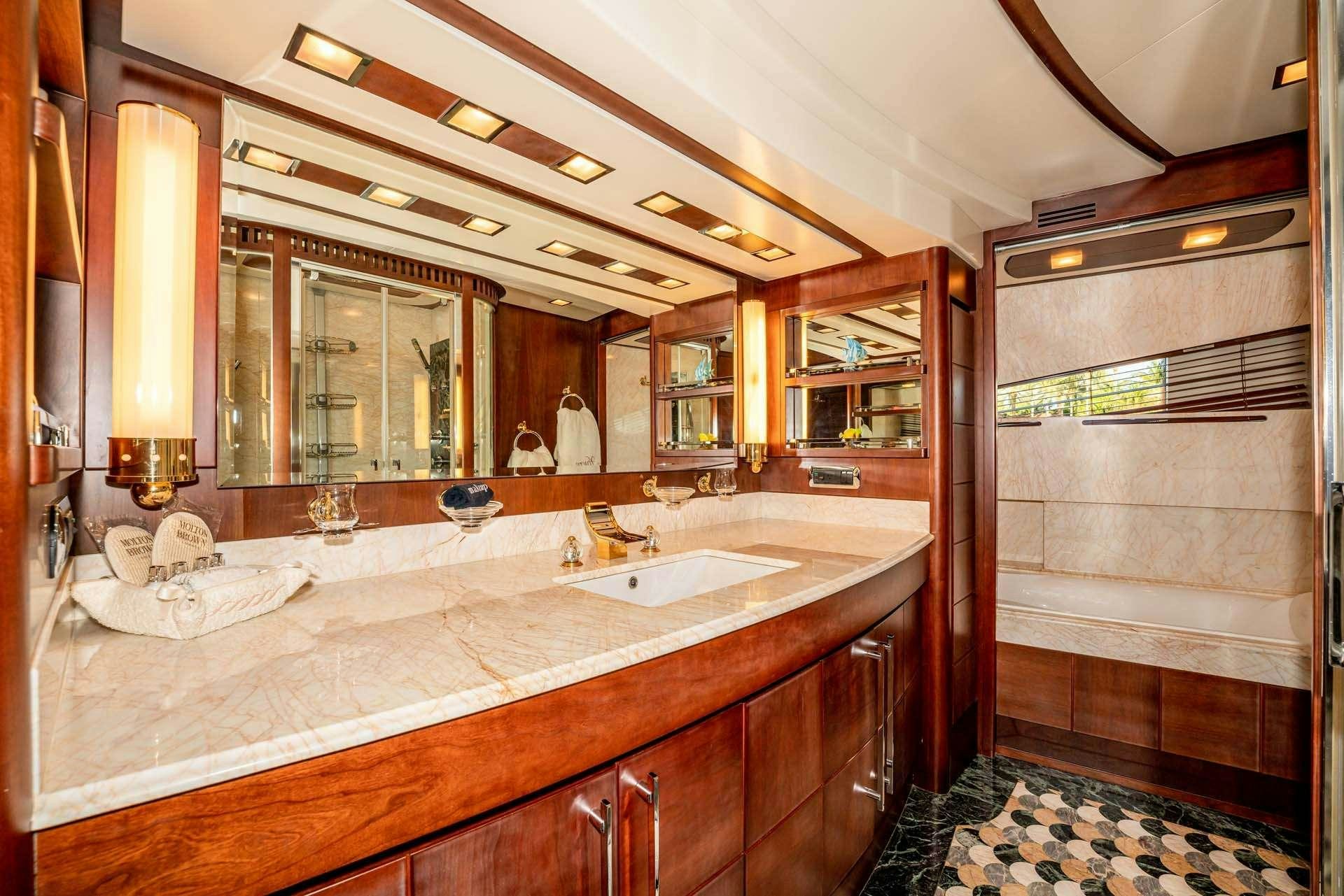 a bathroom with a large countertop aboard VIVERE Yacht for Charter