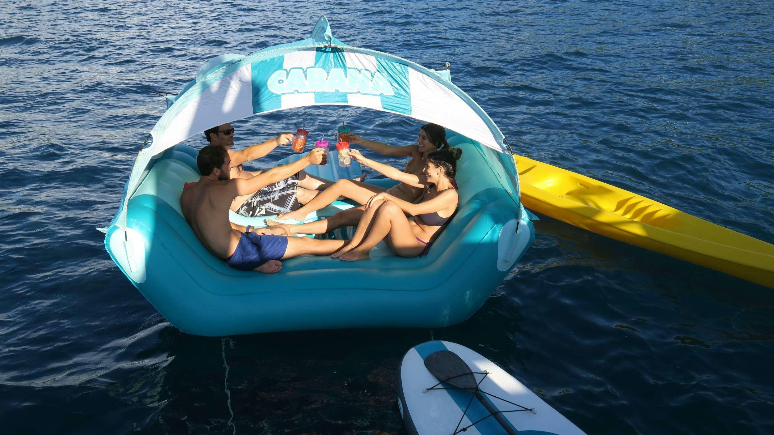 a group of people in a small boat aboard NEMO Yacht for Charter