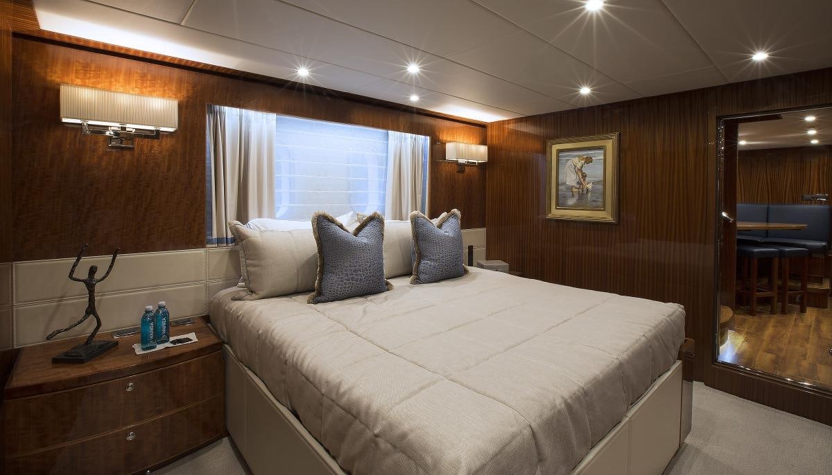 a bed in a room aboard RENAISSANCE Yacht for Charter