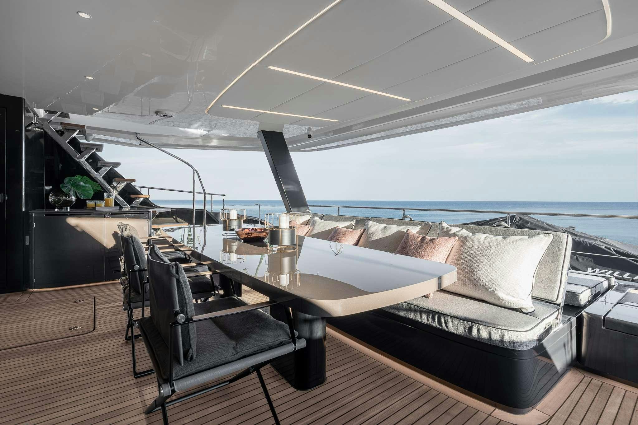 a large white bed on a boat aboard SEIYA Yacht for Charter