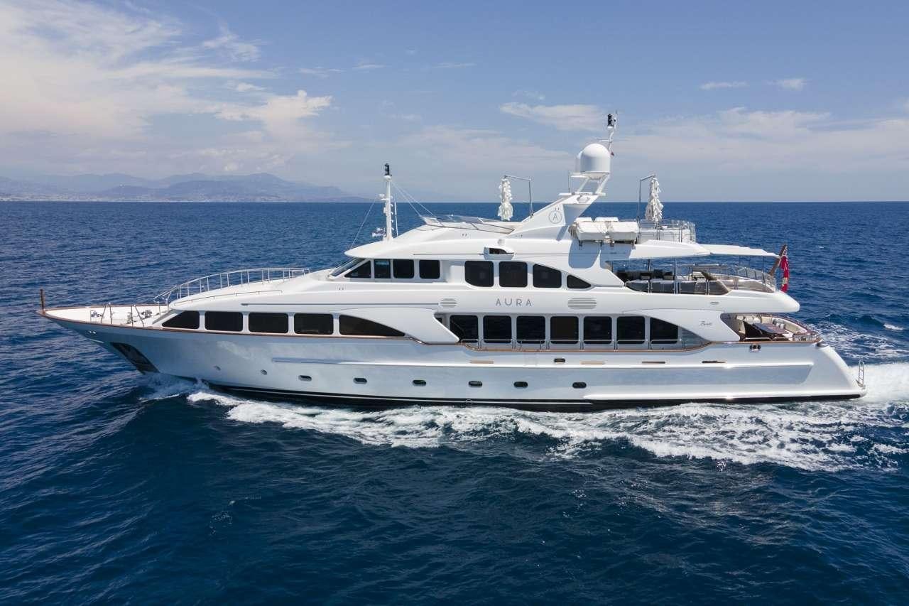 a boat in the water aboard AURA Yacht for Charter