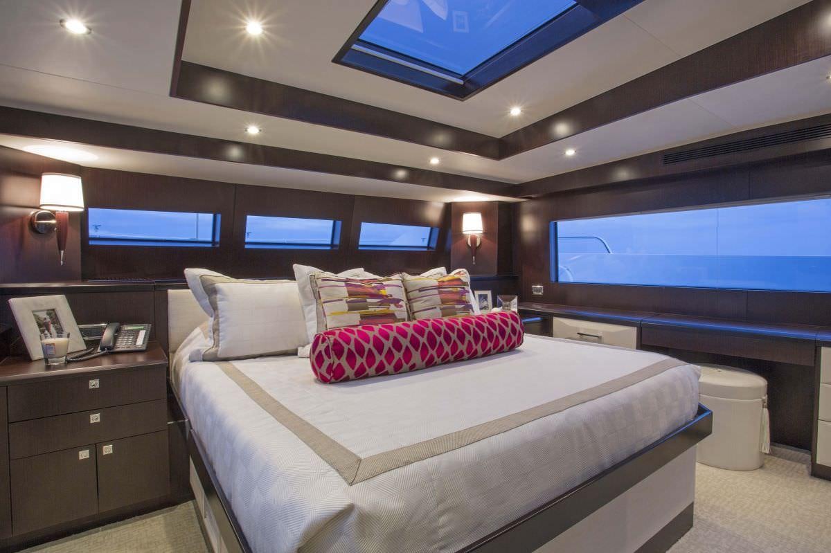 a bed in a room aboard LADY CARMEN Yacht for Charter