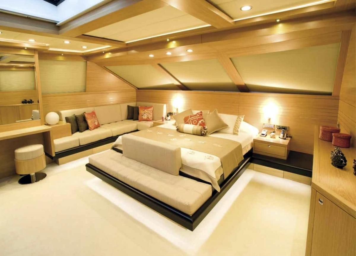 a modern looking room with a bed aboard PANFELISS Yacht for Charter