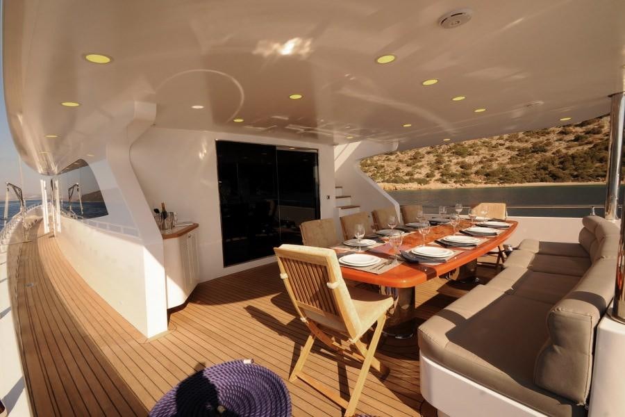 a living room with a large screen aboard GULMARIA Yacht for Charter