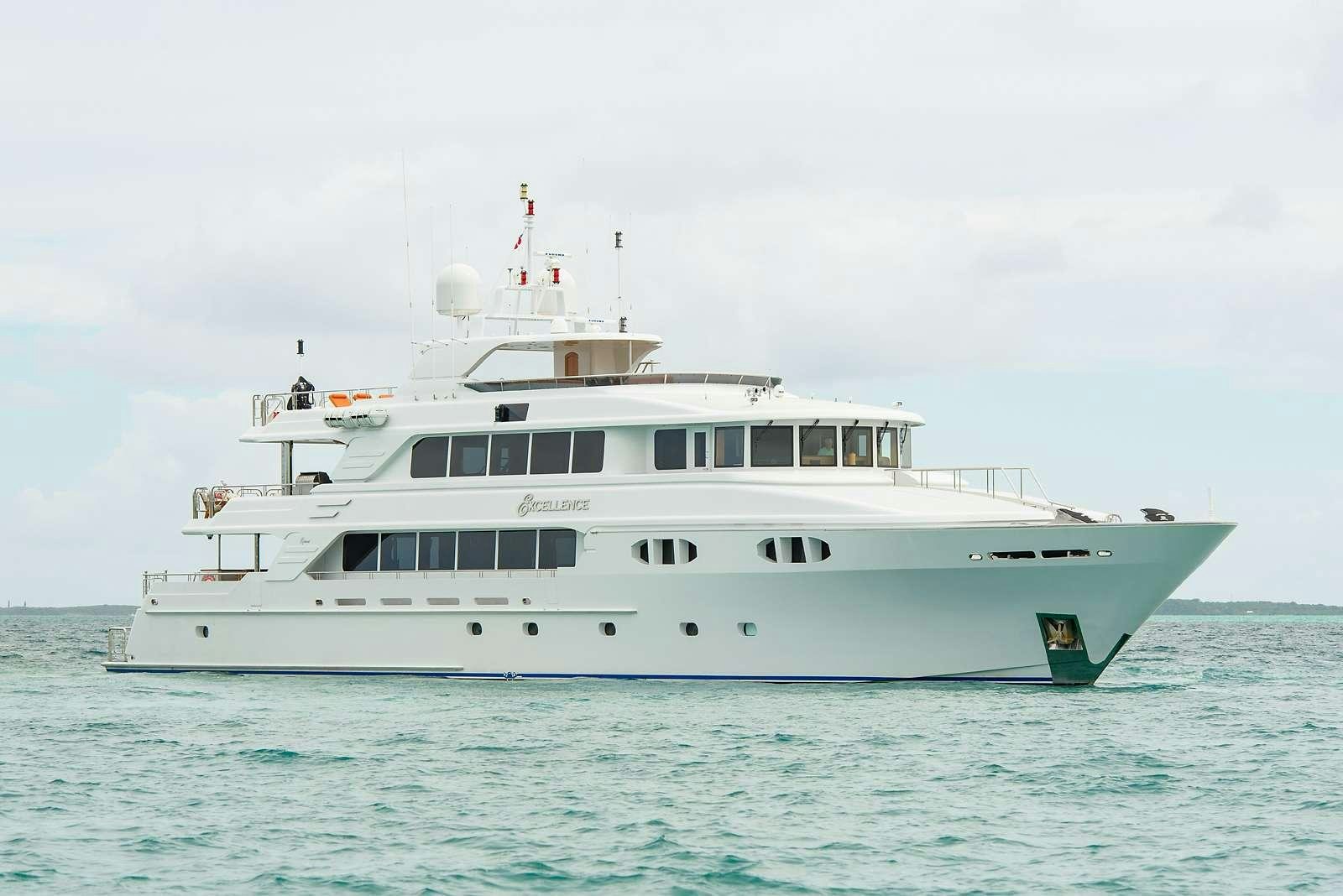 a large white boat in the water aboard EXCELLENCE Yacht for Charter