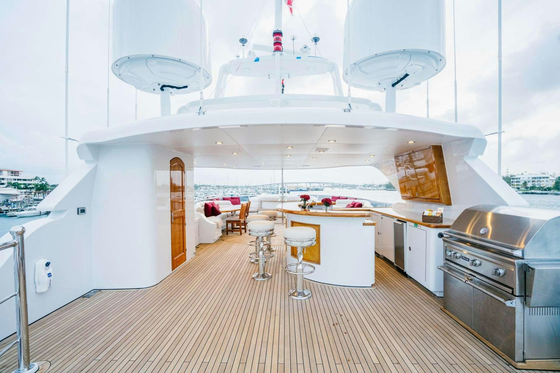 a kitchen with white cabinets aboard EXCELLENCE Yacht for Charter