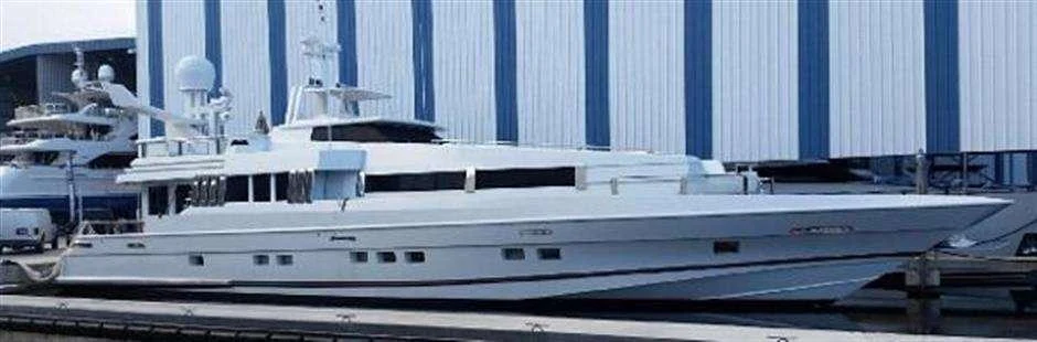 a white yacht in a large room aboard HIGH LINE Yacht for Charter