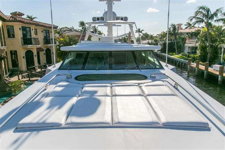 a white and blue boat on a pool of water aboard HIGH LINE Yacht for Charter