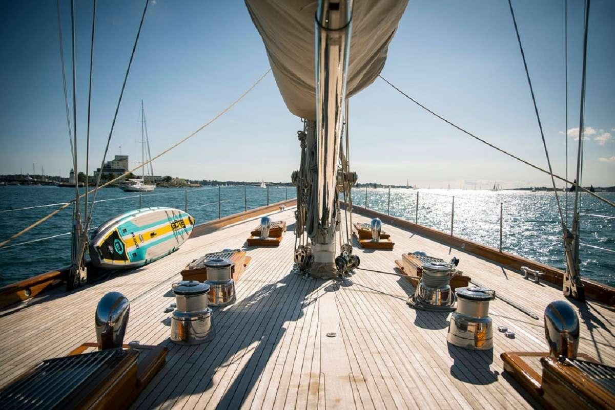 a boat on a dock aboard AURELIUS 111 Yacht for Charter