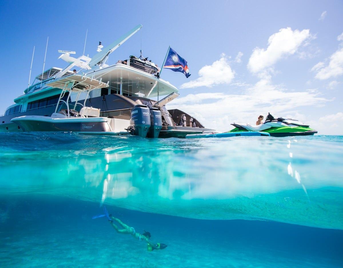 a boat in the water aboard UNBRIDLED Yacht for Charter