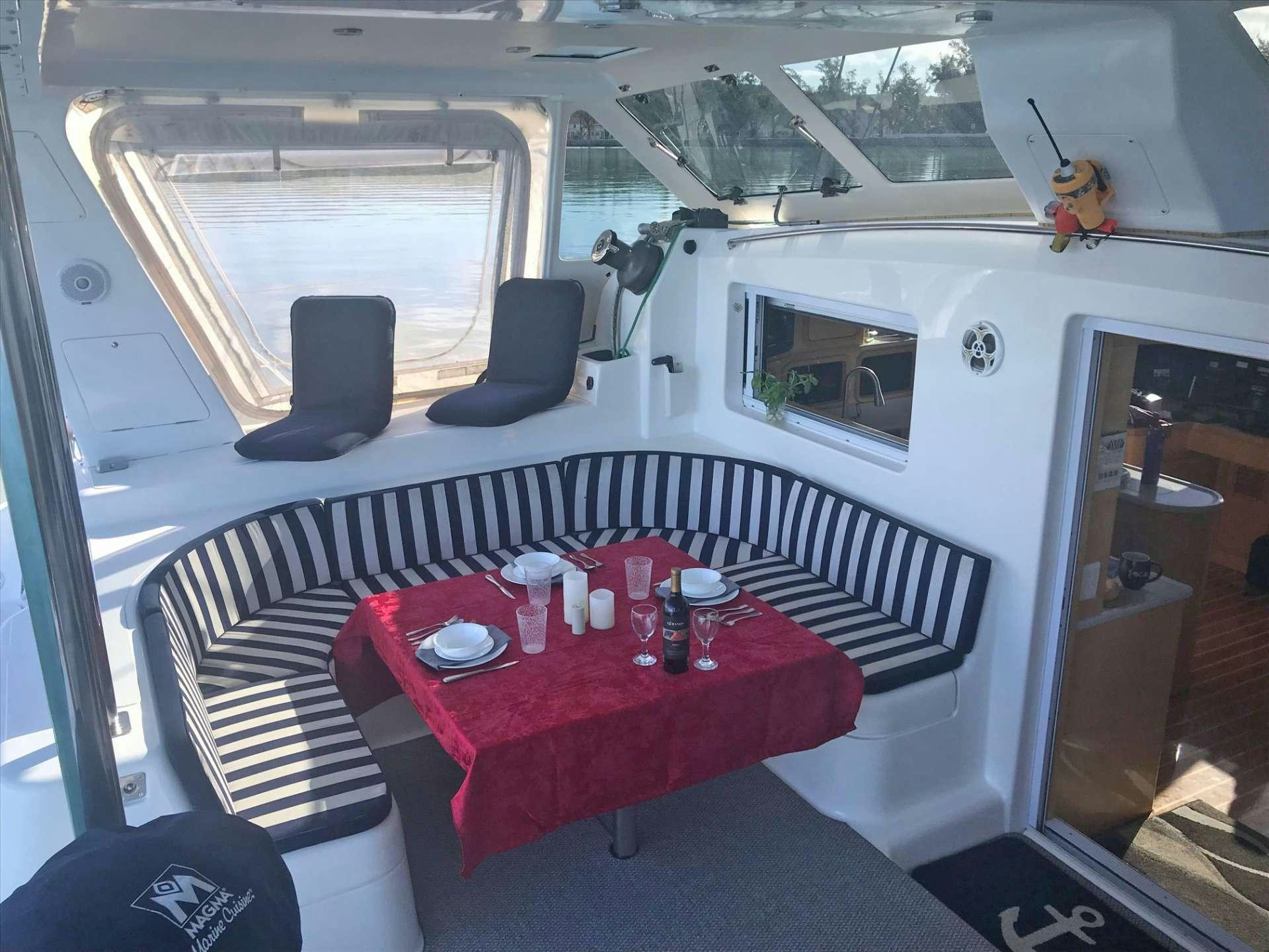 a table on a bus aboard GUINEVERE Yacht for Charter
