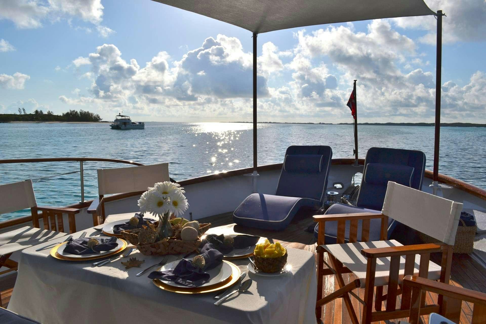 a table set for a meal on a boat aboard BONAPARTE Yacht for Charter