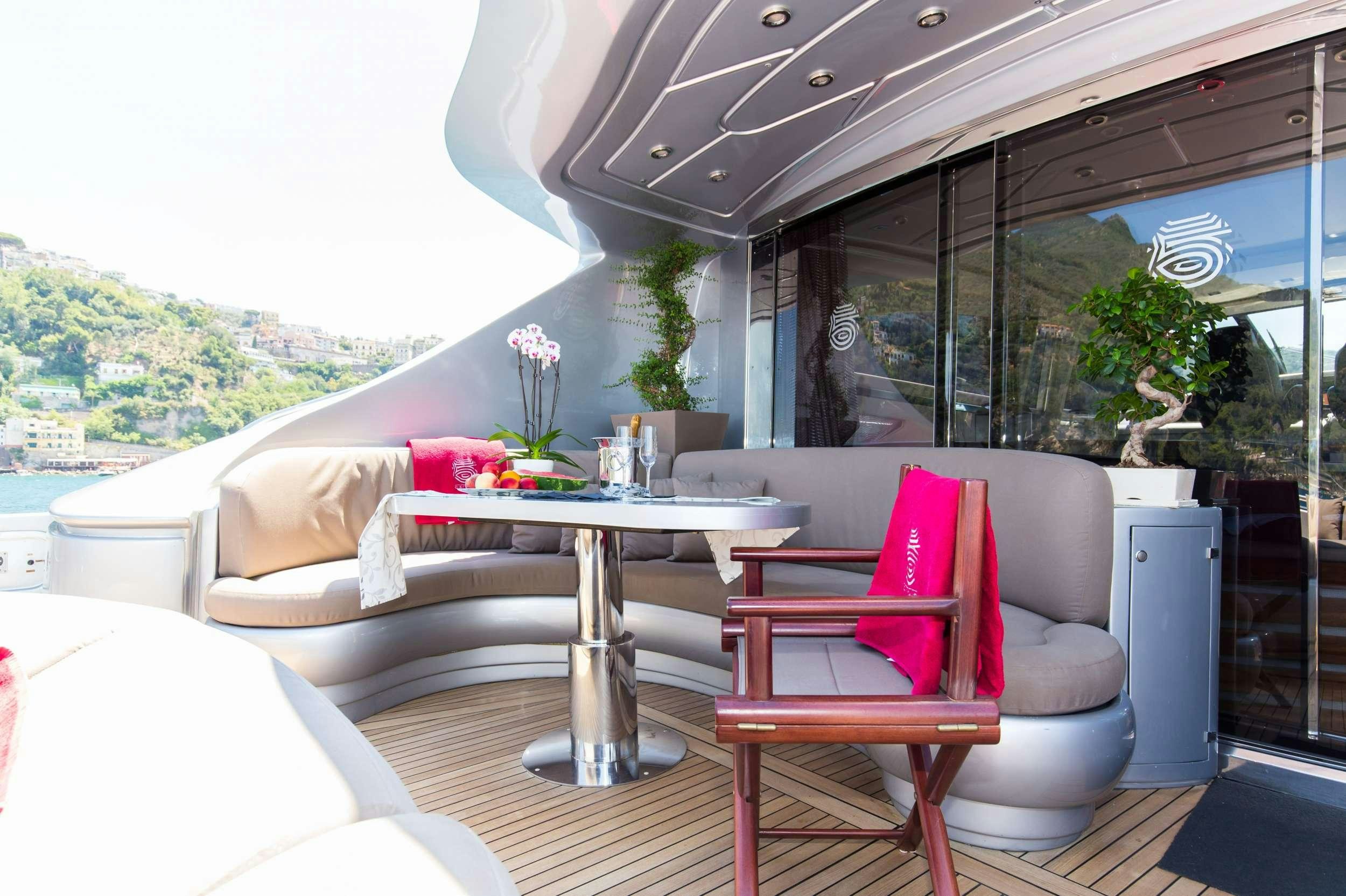 a room with a table and chairs aboard CINQUE Yacht for Charter