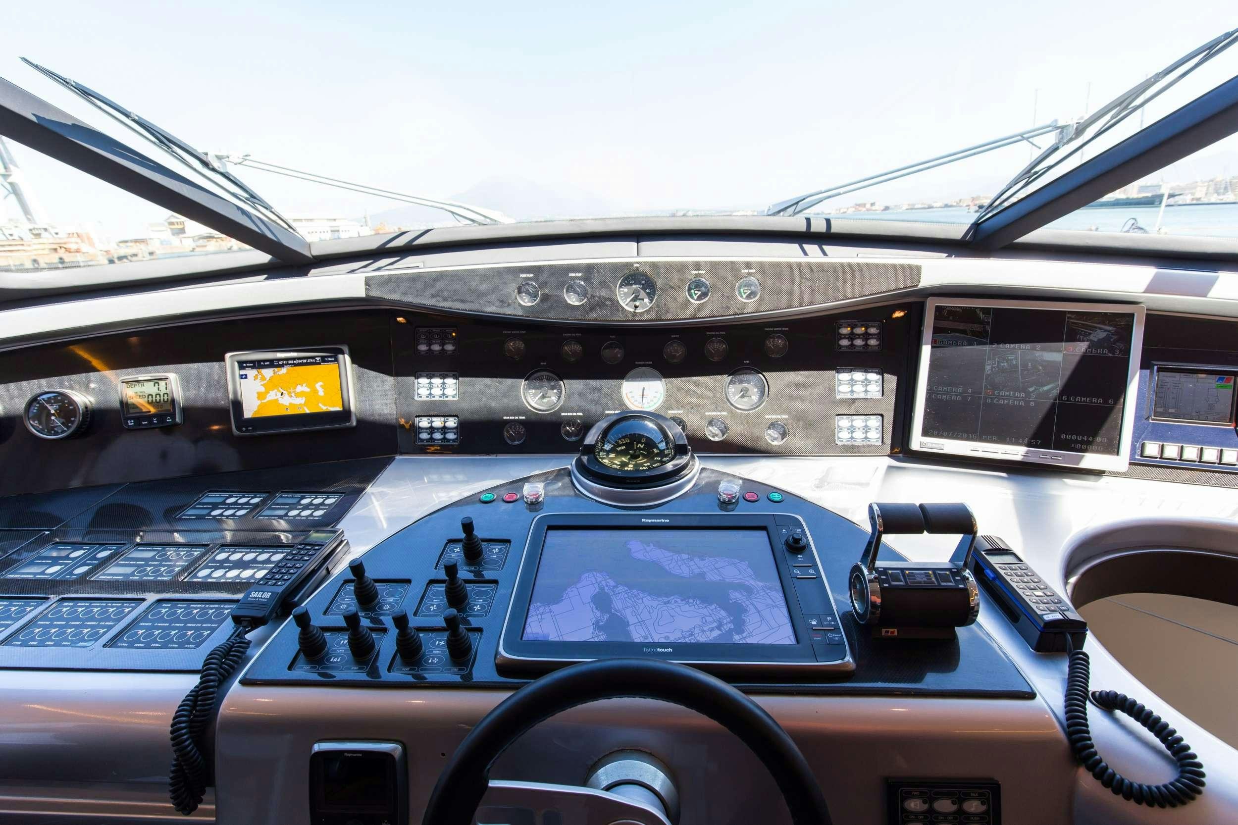 the inside of a car aboard CINQUE Yacht for Charter