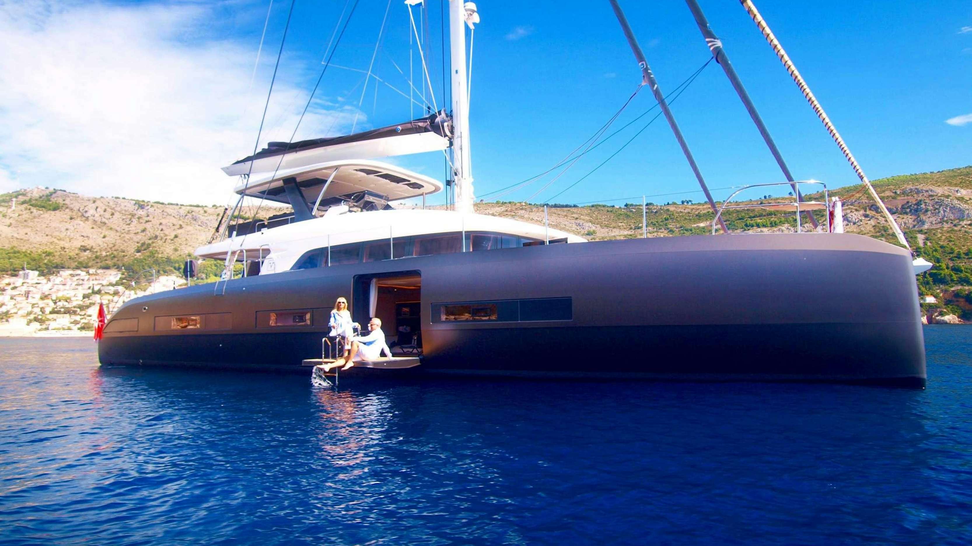 a boat on the water aboard LA GATTA Yacht for Charter