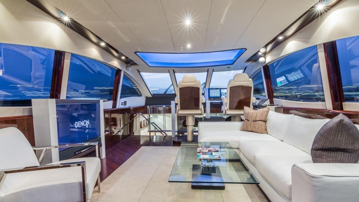 a living room with a large screen aboard CARPE DIEM Yacht for Charter