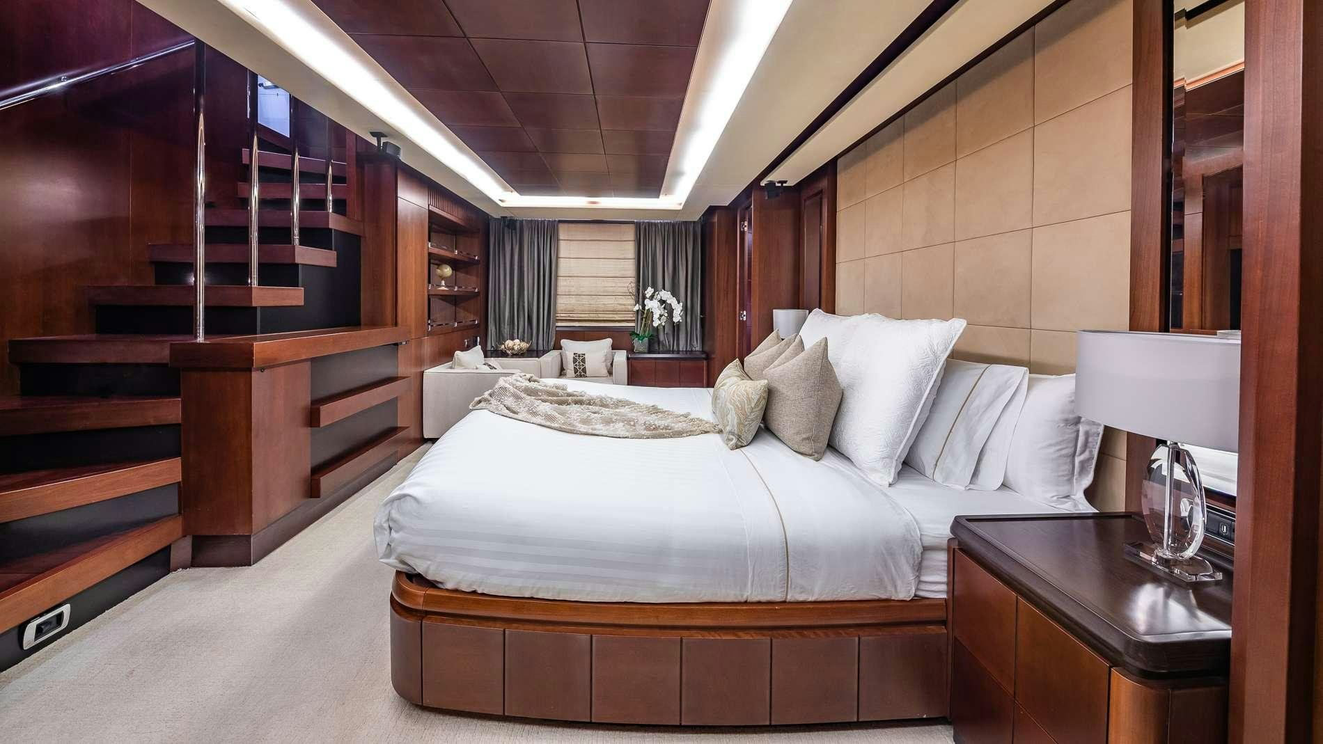 a bed in a room aboard TAIL LIGHTS Yacht for Charter
