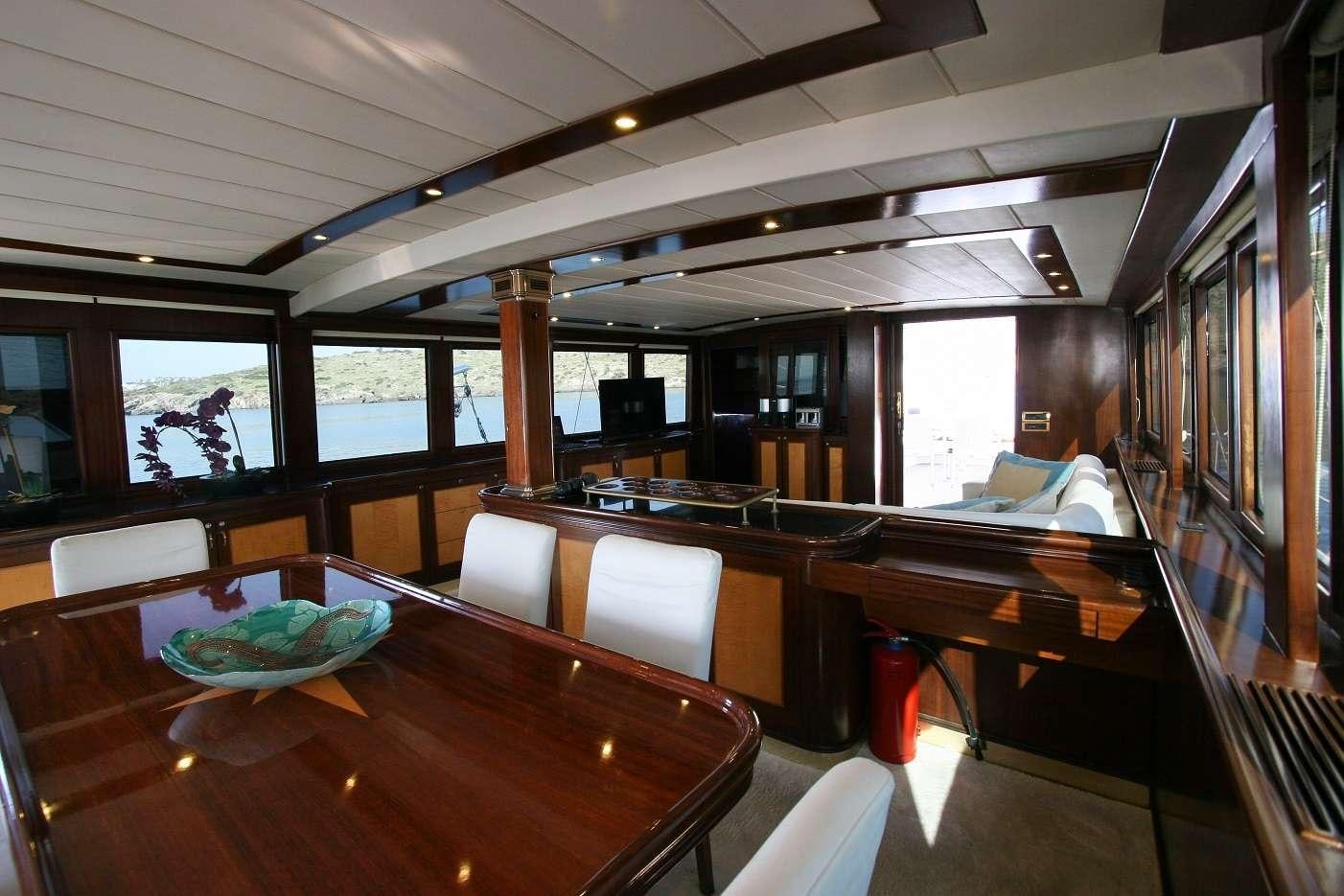 a room with a table and chairs aboard CANEREN Yacht for Charter