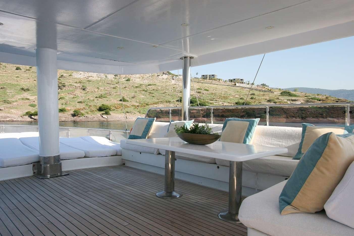 a table on a deck aboard CANEREN Yacht for Charter