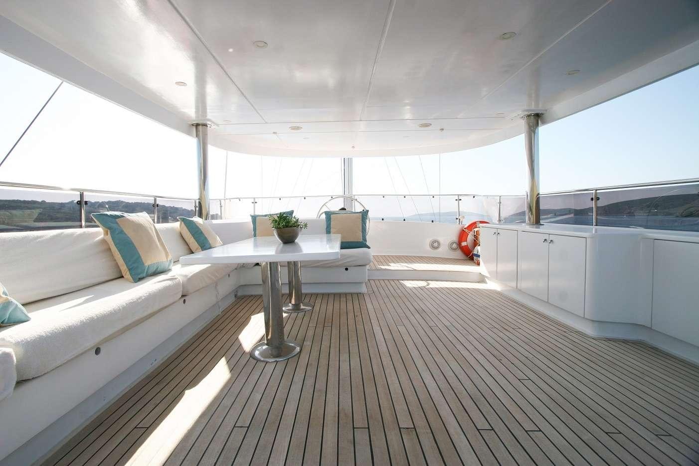 a room with a table and couch aboard CANEREN Yacht for Charter
