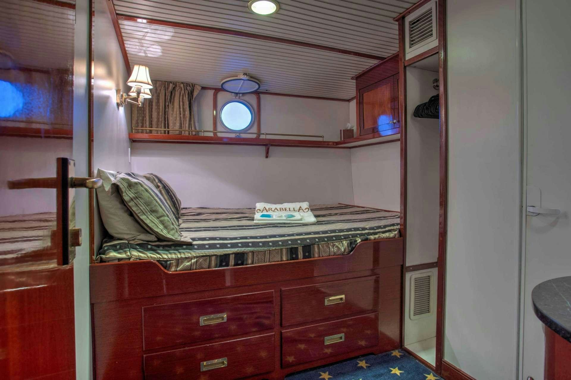 a bed with a mirror above it aboard ARABELLA II Yacht for Charter