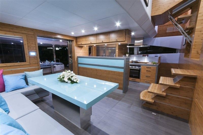 a modern looking kitchen and living room aboard SKYLARK Yacht for Charter