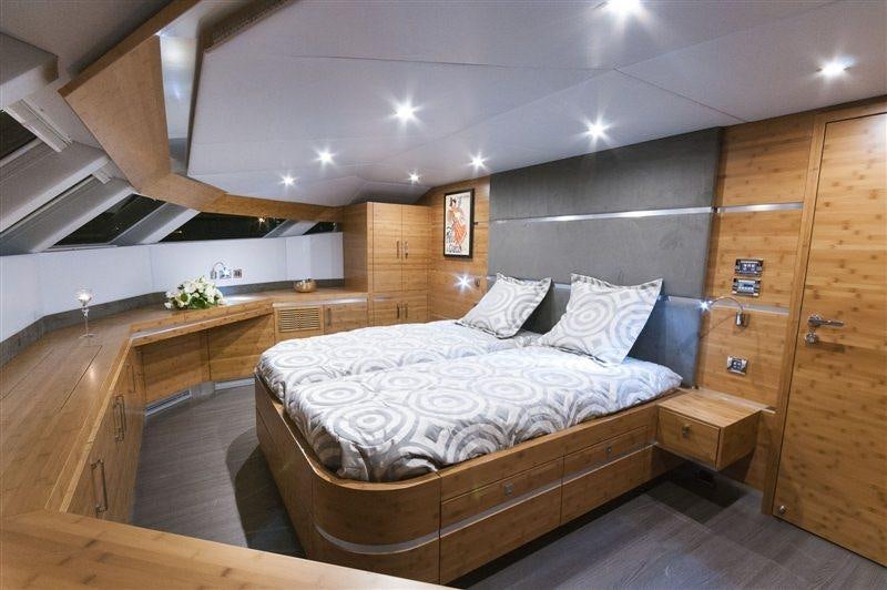 a bed in a room aboard SKYLARK Yacht for Charter