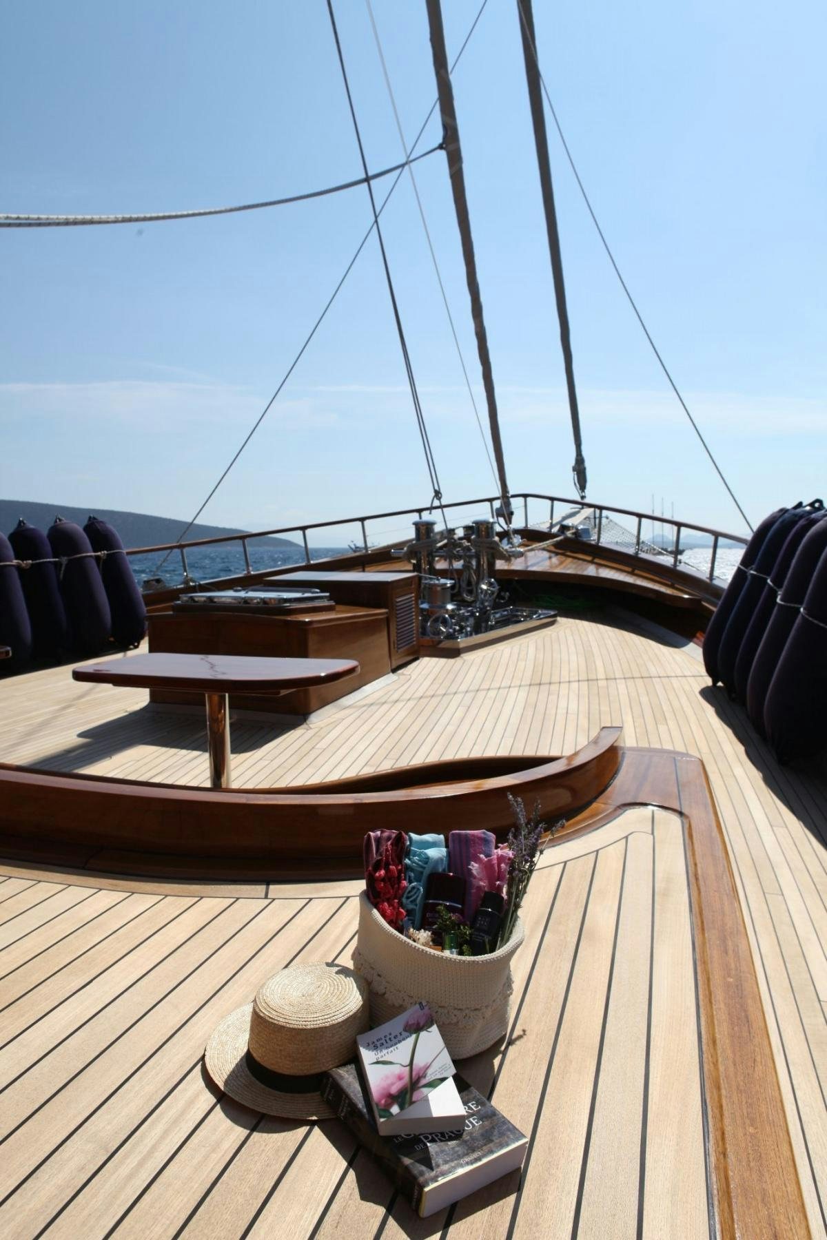 a table with a cup of coffee on it aboard CAKIRYILDIZ Yacht for Charter