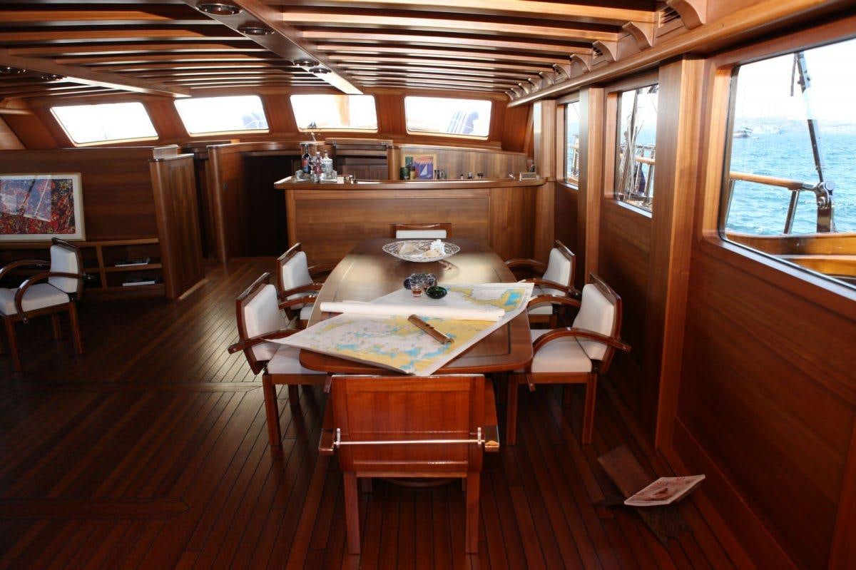 a room with a table and chairs aboard CAKIRYILDIZ Yacht for Charter