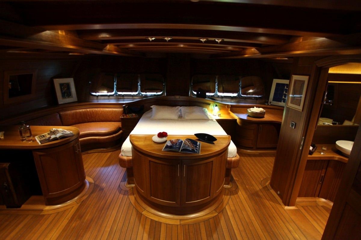 a room with a table and couch aboard CAKIRYILDIZ Yacht for Charter