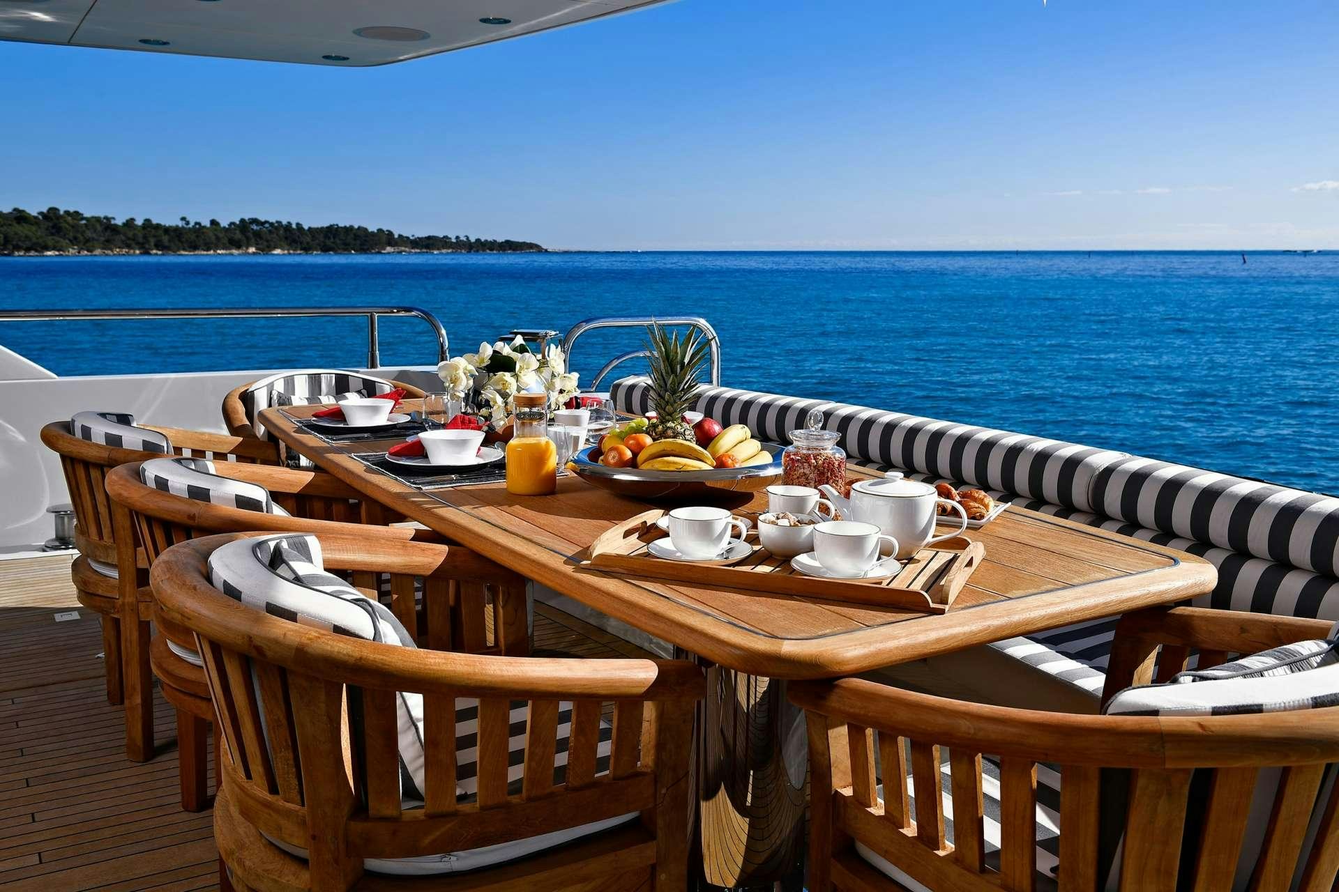 a table with food on it aboard TENACITY Yacht for Charter