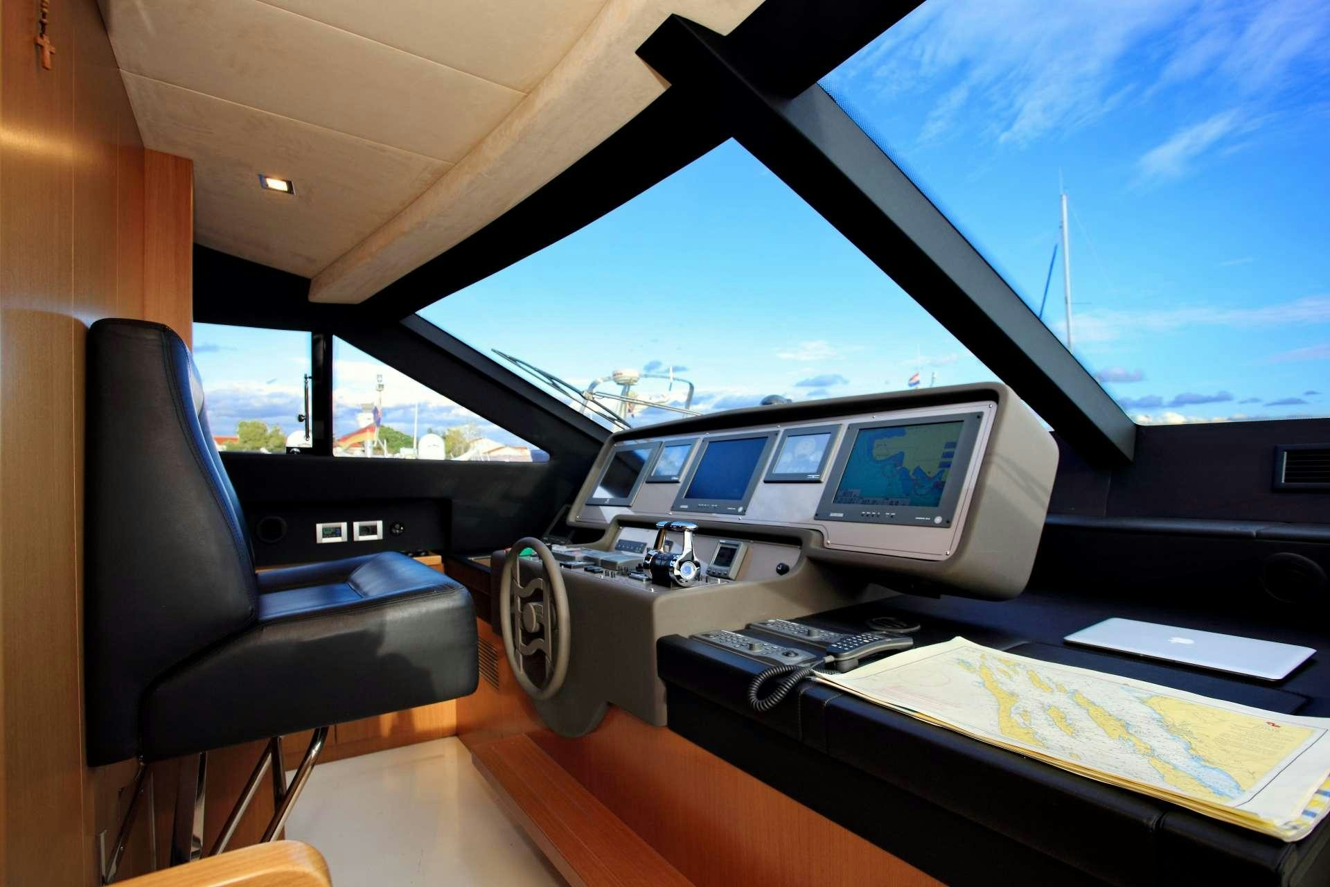 a car with a screen and a laptop on the dashboard aboard TESORO Yacht for Charter