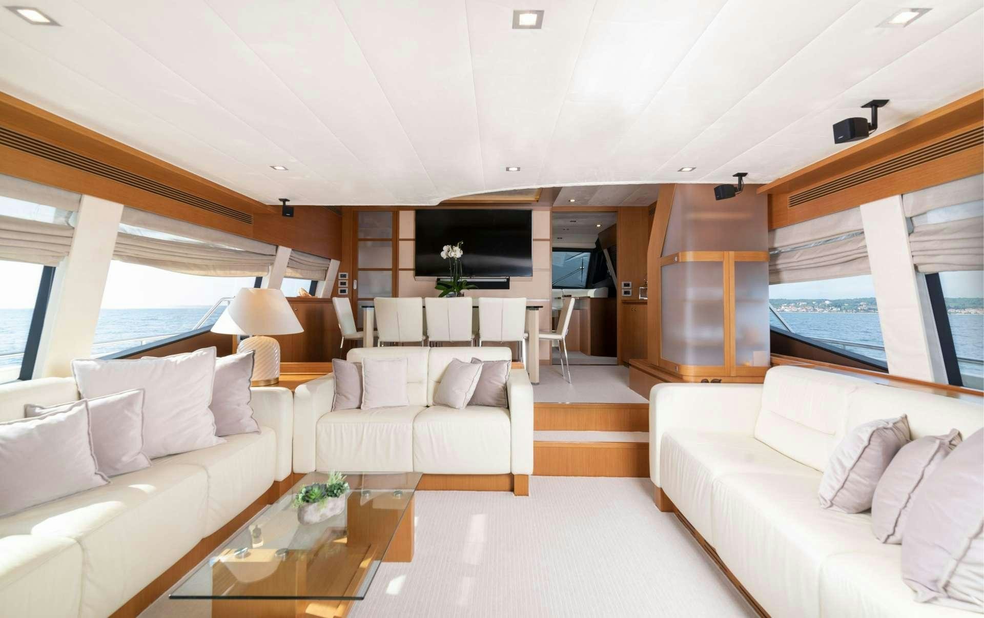 a living room with a large window aboard TESORO Yacht for Charter