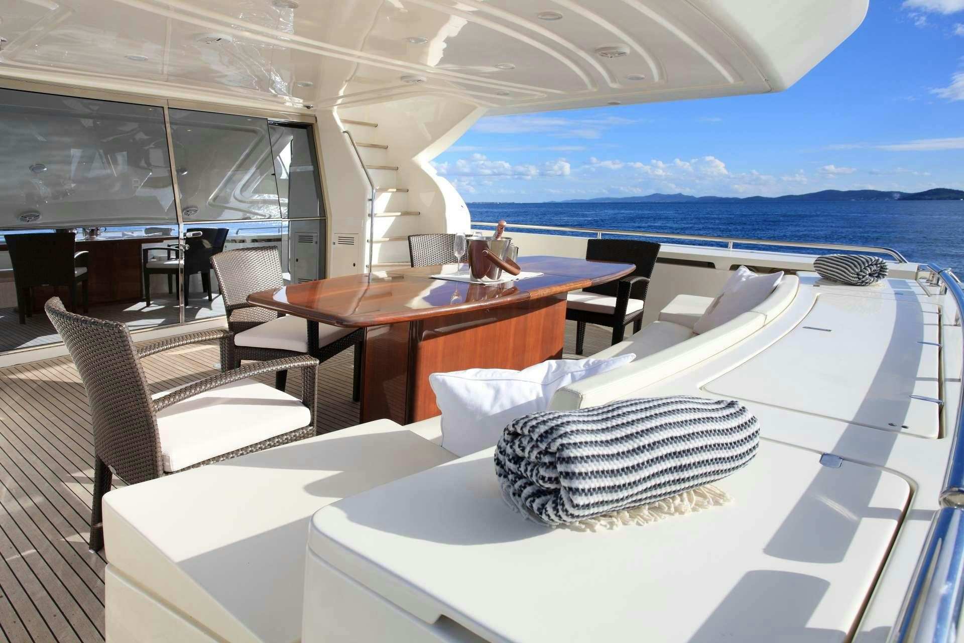 a table with chairs on it aboard TESORO Yacht for Charter