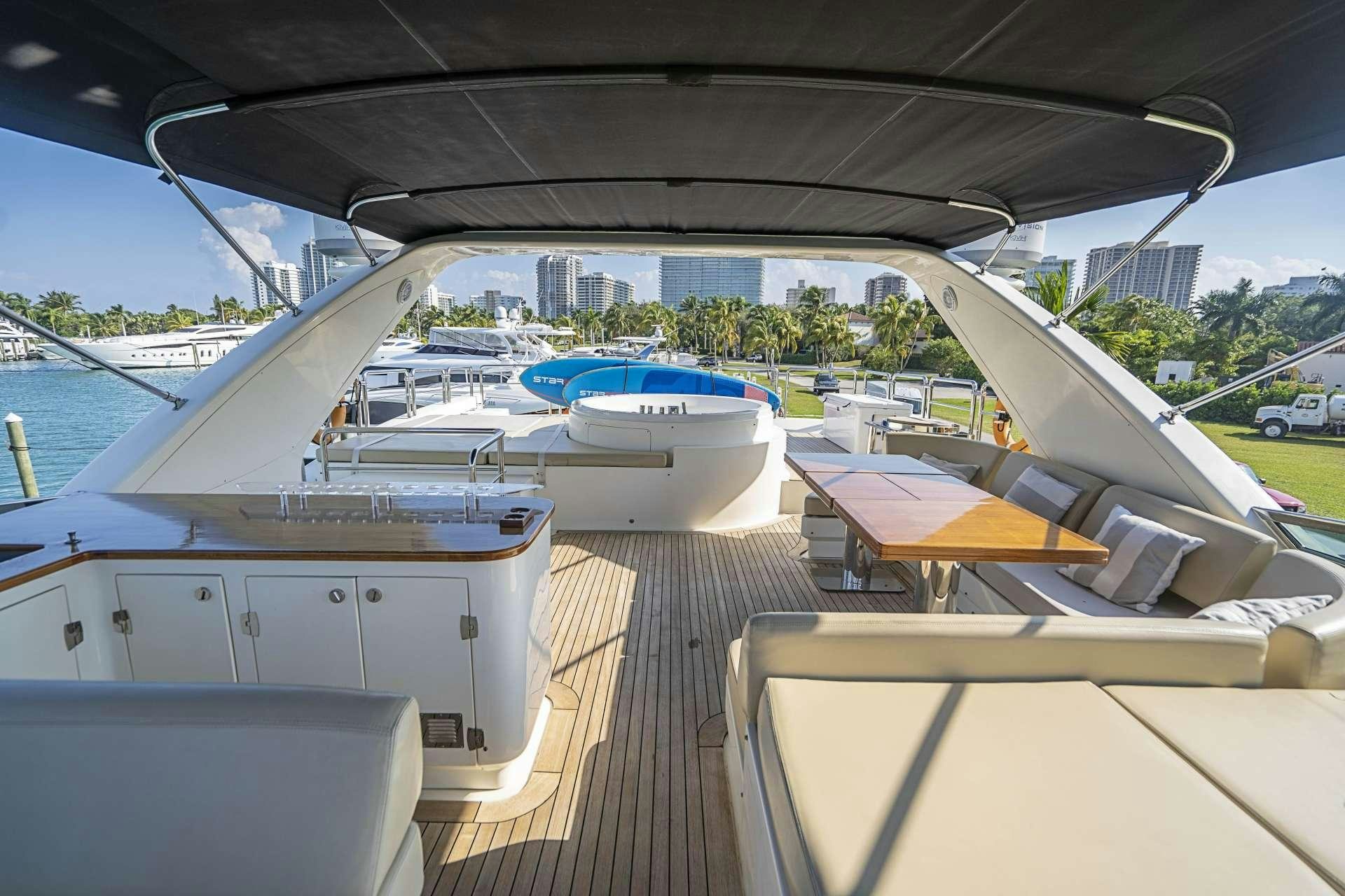 a deck with a deck and boats on it aboard INTERVENTION Yacht for Charter