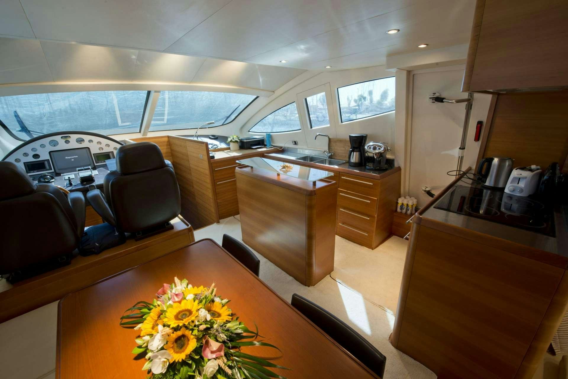 a room with a desk and chairs aboard JULY Yacht for Charter