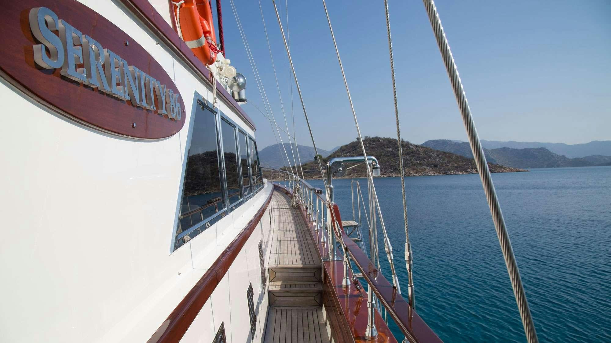 a boat on the water aboard SERENITY 86 Yacht for Charter