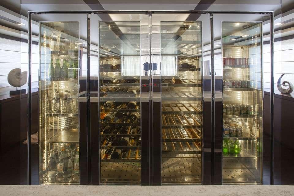 a glass wall with glass doors aboard INSIEME Yacht for Charter