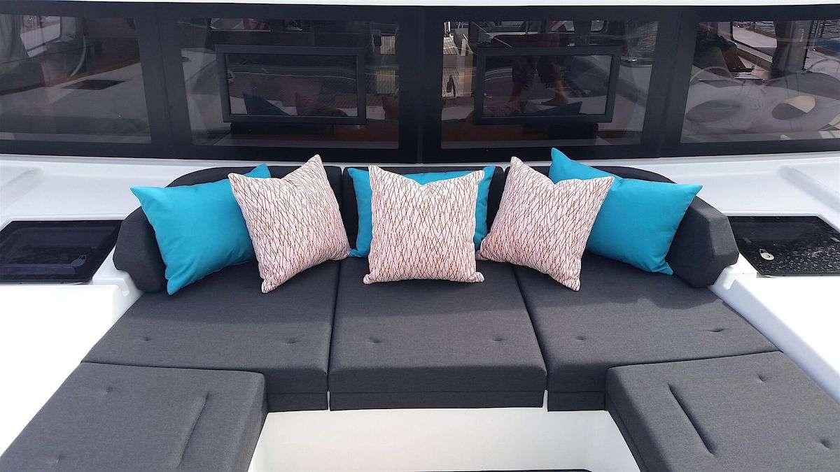 a group of pillows on a car aboard SOUTHERN COMFORT Yacht for Charter