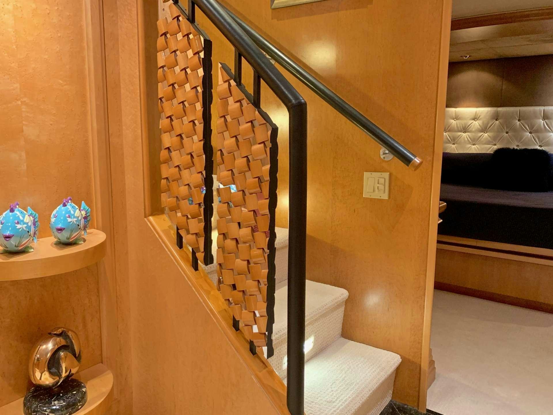 a bathroom with a glass shower aboard LADY LEX Yacht for Charter