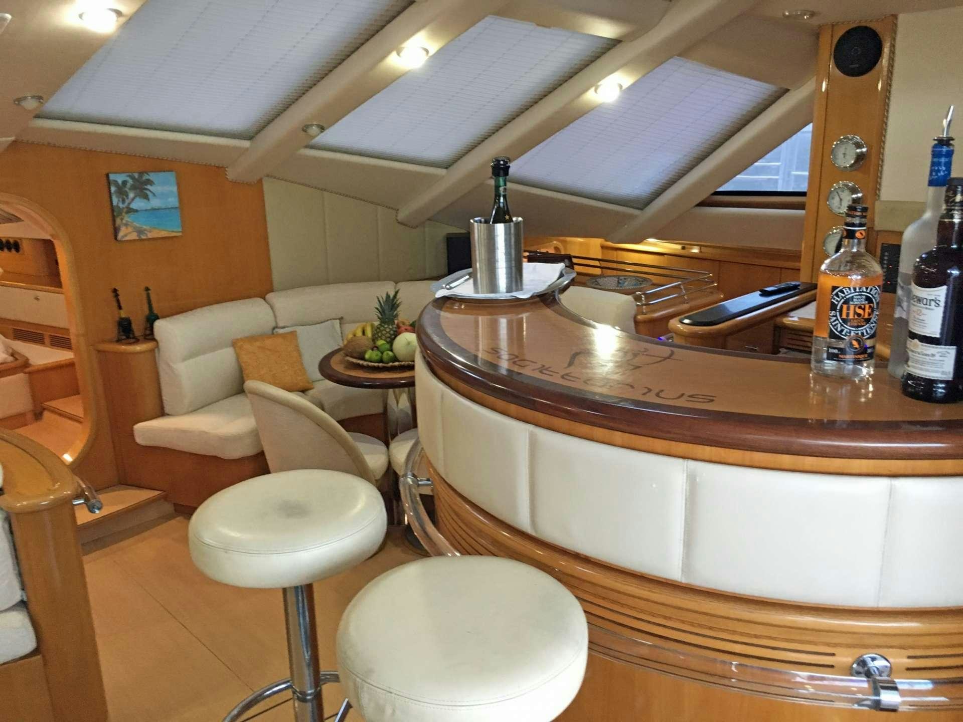 a kitchen with a large island aboard SAGITTARIUS Yacht for Charter