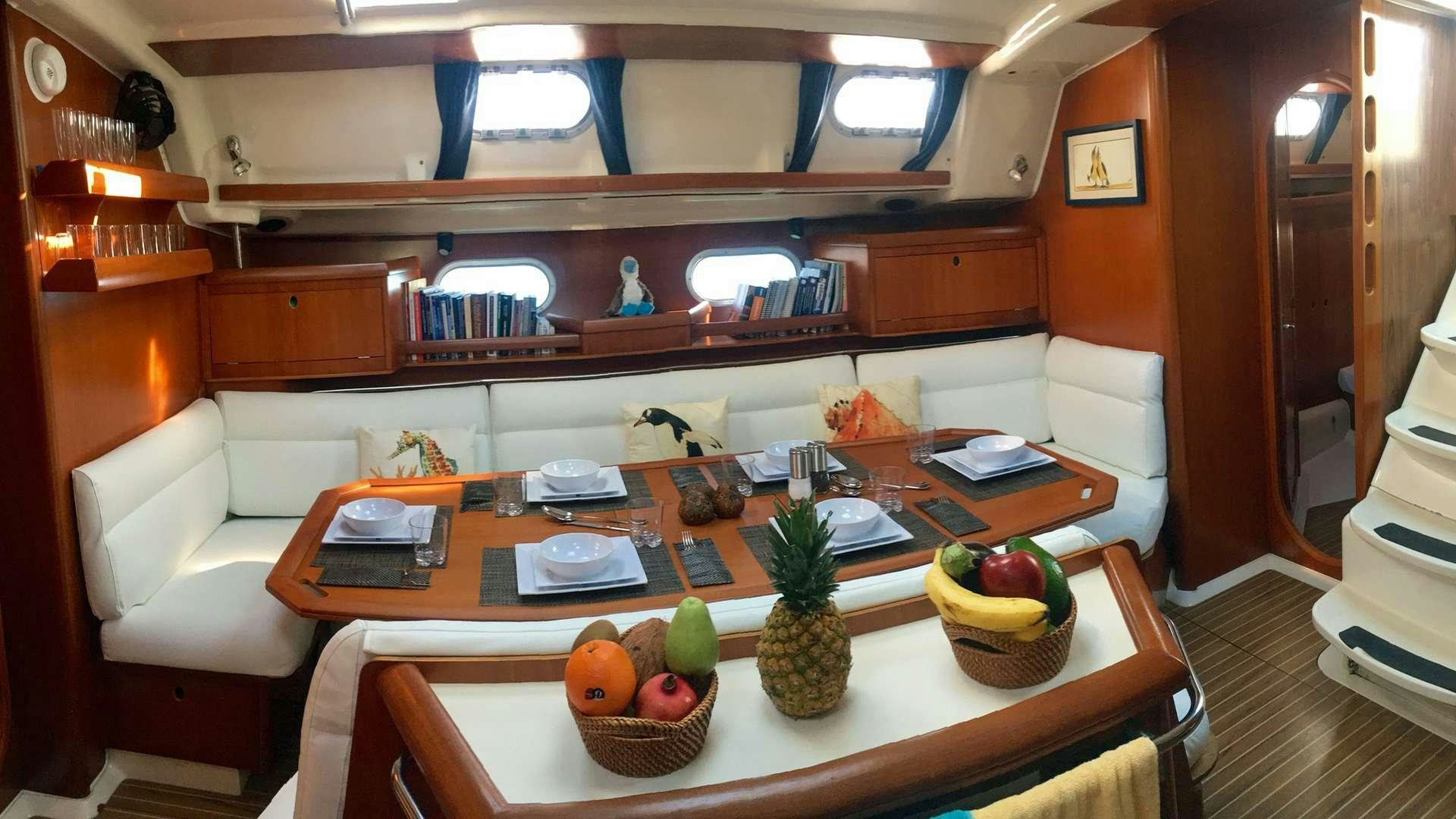 a table with food on it aboard NEMO SY Yacht for Charter