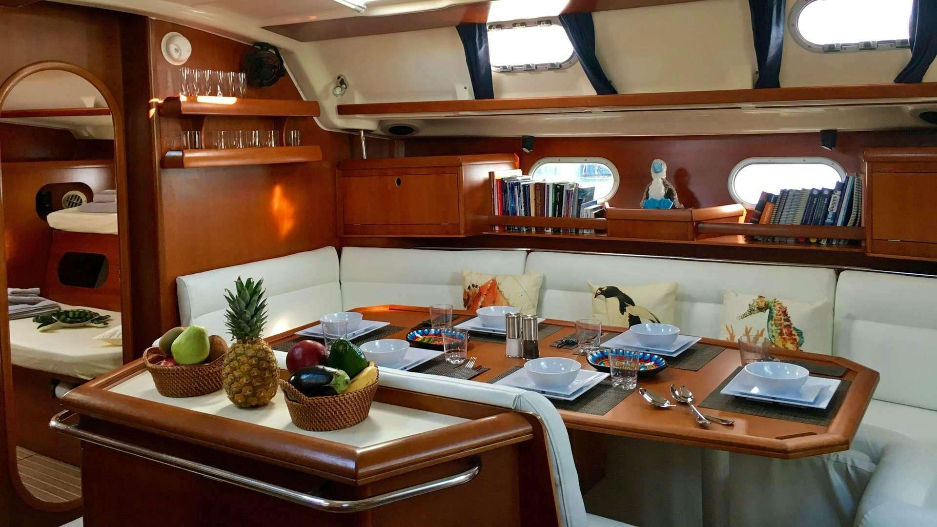 a table with food on it aboard NEMO SY Yacht for Charter