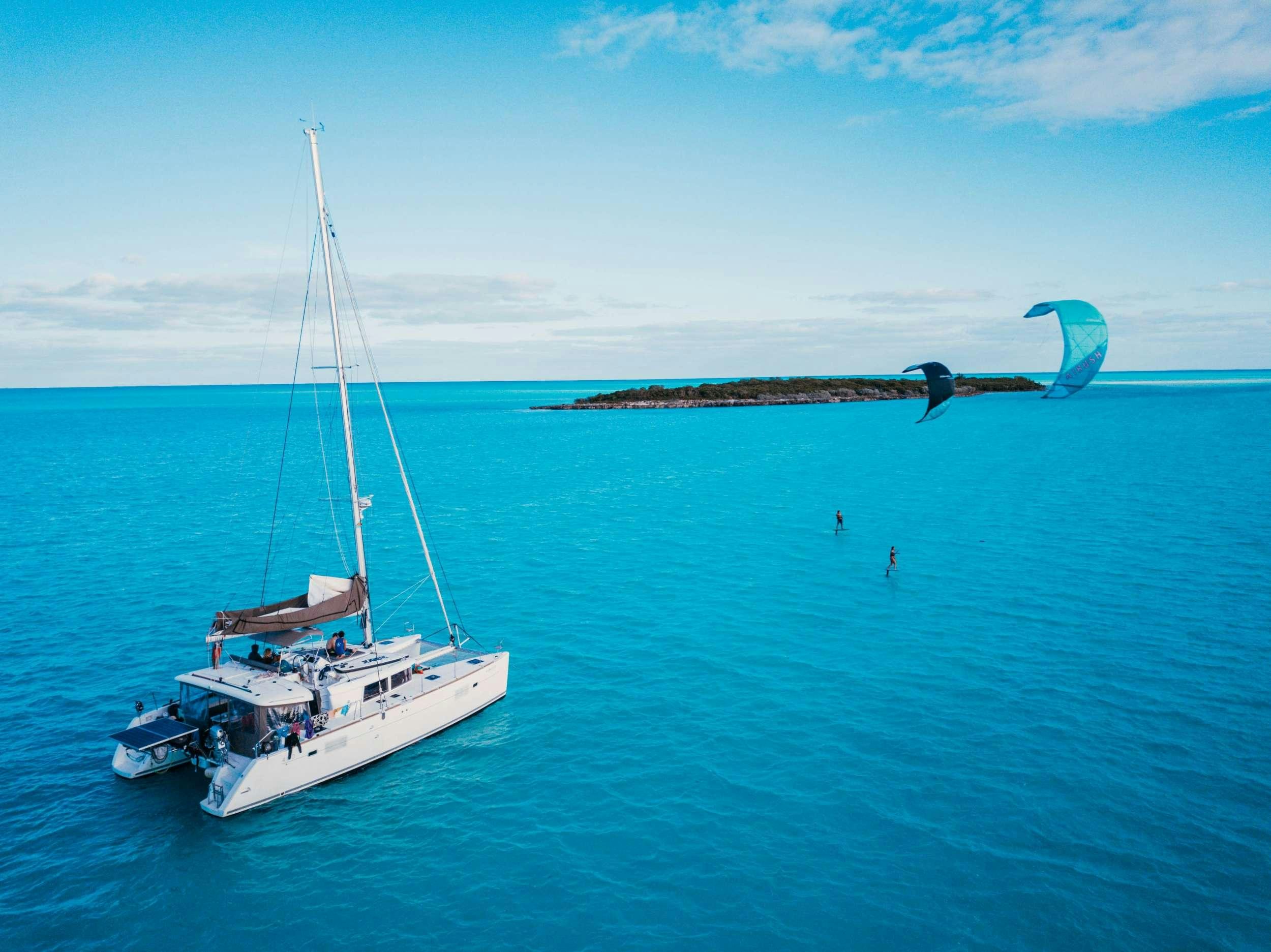a boat in the water aboard Madrigal V Yacht for Charter