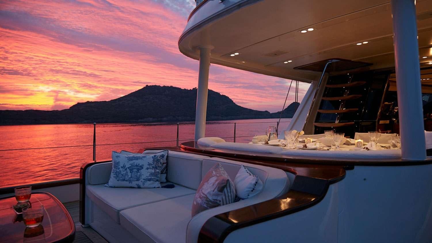 a boat with food on it aboard G GIRL Yacht for Charter