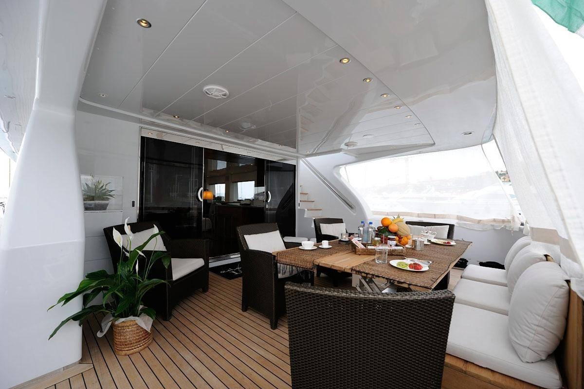 a room with a table and chairs aboard TROPICANA Yacht for Charter